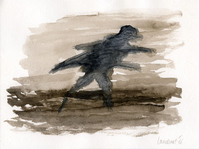 Flaubert en het zand, aquarel 2016